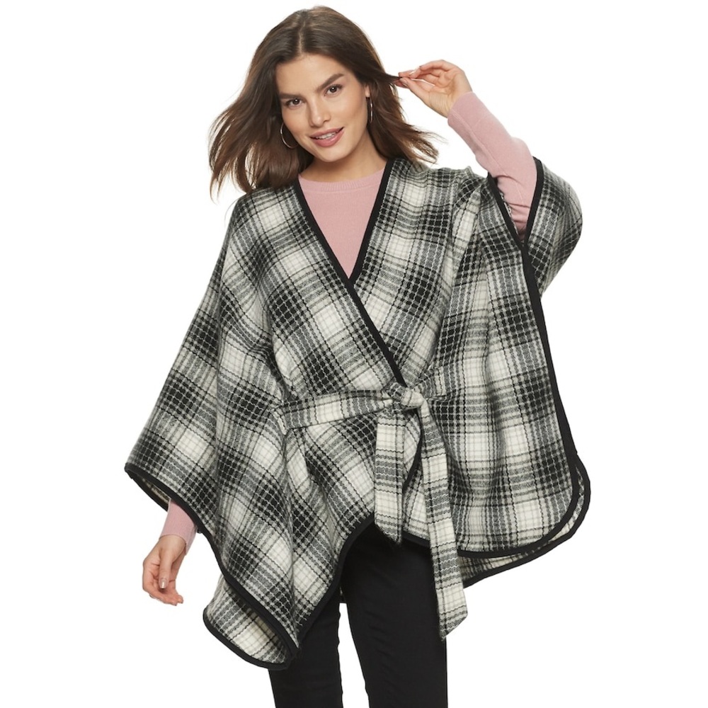 Apt. 9® Ombre Grid Plaid Faux Belt Cape